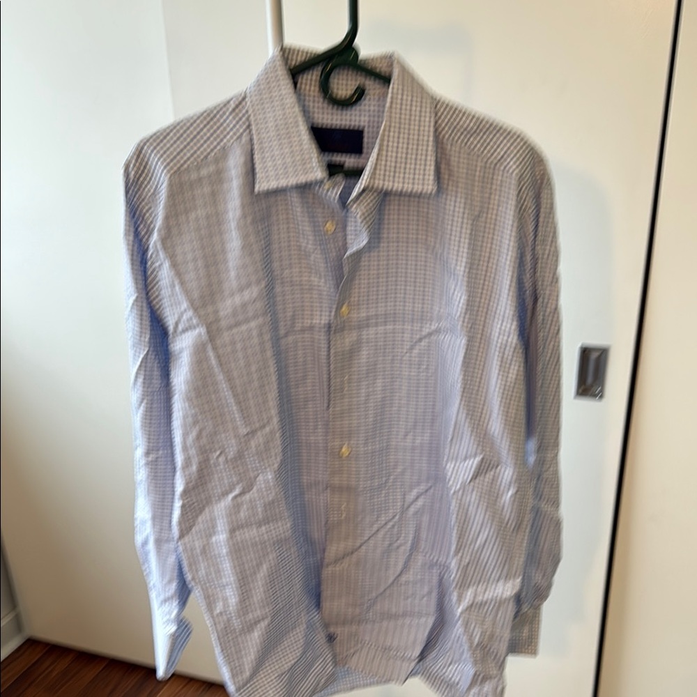 David Donahue Blue Dress Shirt with Pinstripes